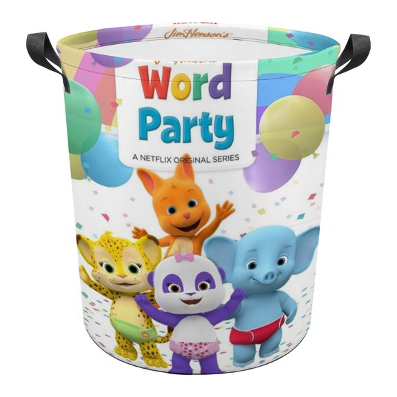 YST25ZY Large Foldable Laundry Hamper, 15.7"x19.7" Waterproof Oxford Storage Bin Word Party with Handles