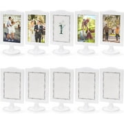 YSTDHL 10 PCS Double Sided Standing Picture Frames 4x6 Inch, Plastic Pedestal Photo Frame Bulk, White Vertical Picture Holder with Inserts & Base, Display Picture Frames for Wedding, Table