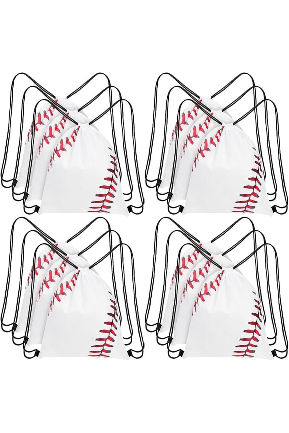 12 Pack Drawstring Baseball String Backpacks for Gym Sports, Sport Party Drawstring Goodie Favor Bags Supplies Gifts for Various Baseball Games(13.4 x 15.8 Inch)