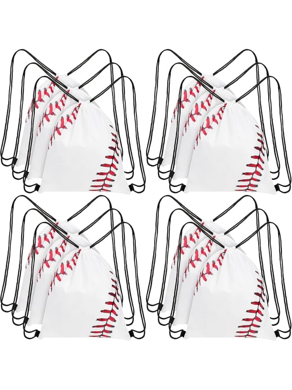 12 Pack Drawstring Baseball String Backpacks for Gym Sports, Sport Party Drawstring Goodie Favor Bags Supplies Gifts for Various Baseball Games(13.4 x 15.8 Inch)