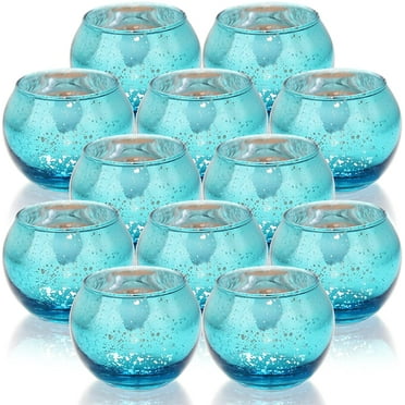 YSTDHL 12 Pack Round Blue Votive Candle Holders, 2-Inch Glass Tealight Candle Holder for Table Centerpiece, Wedding Decoration, Party, and Home Decor