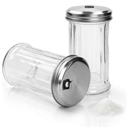 YSTDHL 2 Pack 12OZ Glass Sugar Dispenser/Pourer/Shaker with Stainless Steel Pour-Flap Lid, Retro Style