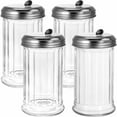 thumbnail image 1 of YSTDHL 4 Pack 12OZ Glass Sugar Dispenser/Pourer/Shaker with Stainless Steel Pour-Flap Lid, Retro Style, 1 of 8