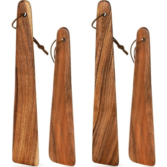 YSTDHL 4 Pack Small Wood Flipper Teak Wood Spatula Set for Cast Iron, 10 Inch 12 Inch Flat Wooden Turner Multipurpose Wood Cooking Utensil for Flipping, Serving, Scraping & Turning