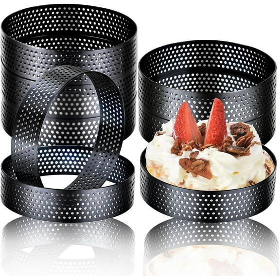 YSTDHL 8Packs Perforated Tart Rings Stainless Steel, 4 Inch Round Mousse Cake Ring Metal Pastry Ring Mold for Baking Cooking Desserts, small fruit tartet crust
