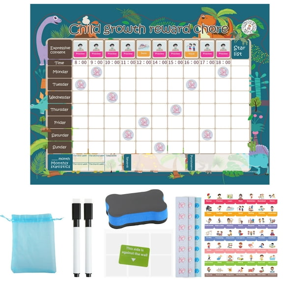 YSTDHL Chore Chart for Kids, Magnetic Behavior Chart for Kids at Home w 72 Magnetic Stickers, Cute Dinosaur Theme Reward Chart for Toddlers, Dry Erase Responsibility Chart for Potty Training
