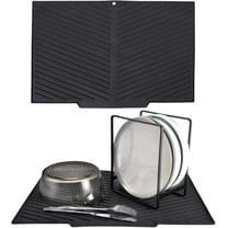 YSTDHL Dish Drying Mat with Built-in Drain Lip, 43.3 x 30 cm V-shaped Dish Drainer Mat with Non-slip Design, BPA-free and Easy to Clean. Grey