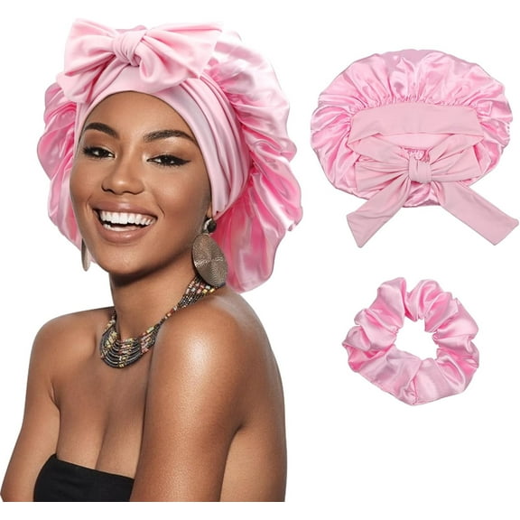 YSTDHL Satin Braid Bonnet for Women Silk Bonnet for Sleeping Sleep Cap with Elastic Tie Band Night Cap for Long Curly Hair Locs
