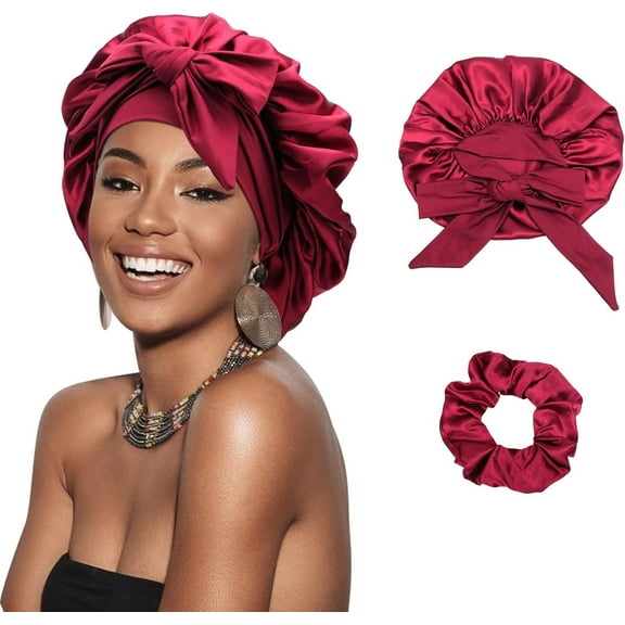 YSTDHL Satin Braid Bonnet for Women Silk Bonnet for Sleeping Sleep Cap with Elastic Tie Band Night Cap for Long Curly Hair Locs