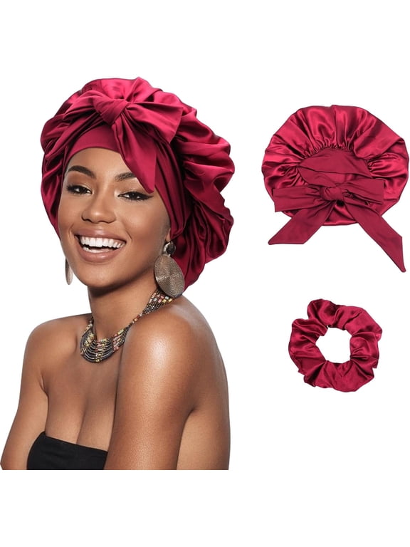 Satin Braid Bonnet for Women Silk Bonnet for Sleeping Sleep Cap with Elastic Tie Band Night Cap for Long Curly Hair Locs