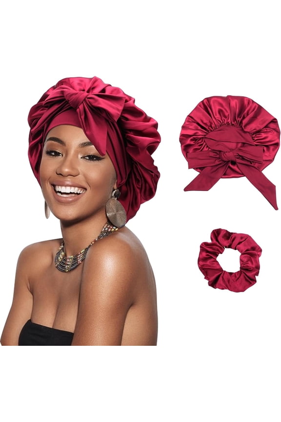 Satin Braid Bonnet for Women Silk Bonnet for Sleeping Sleep Cap with Elastic Tie Band Night Cap for Long Curly Hair Locs