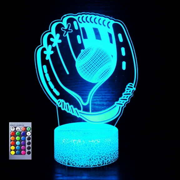 YSTIAN 3D Baseball Night Light Table Desk Optical Illusion Lamps 16 Color Changing Lights LED Table Lamp Xmas Home Love Birthday Children Kids Decor Toy Gift