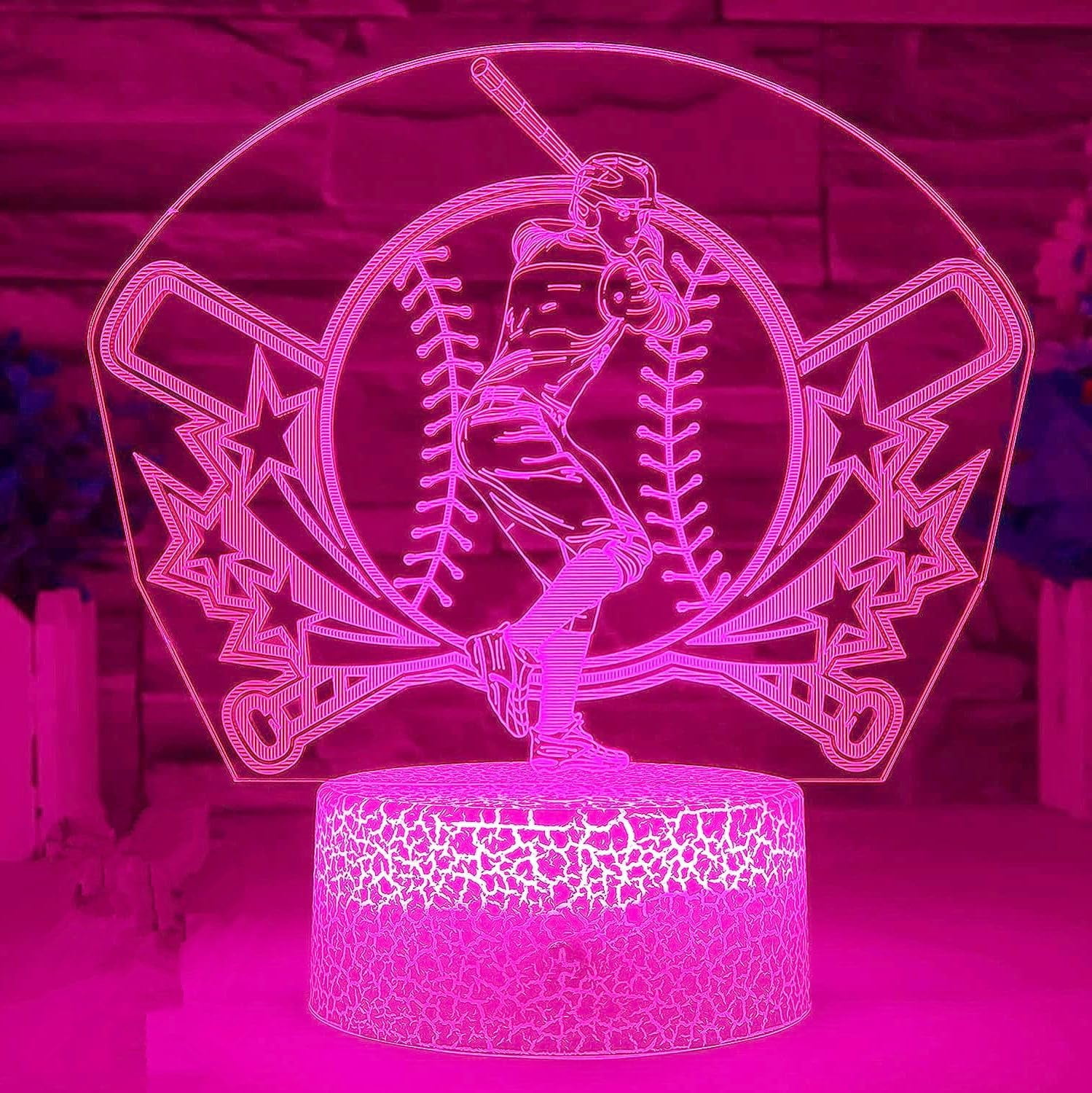 Custom Baseball Player Night Light – Personalized Acrylic Lamp With Name & Number For Bedroom Decor