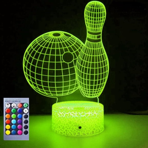 YSTIAN 3D Bowling Night Light Lamp Illusion Night Light 16 Color Changing Table Desk Decoration Lamps Gift with Acrylic Flat ABS Base USB Cable Toy