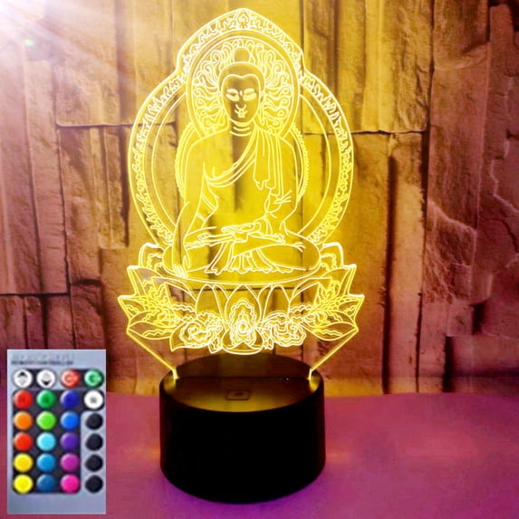 YSTIAN 3D Buddha Night Light Table Desk Optical Illusion Lamps 16 Color Changing Lights LED Table Lamp Xmas Home Love Birthday Children Kids Decor Toy Gift