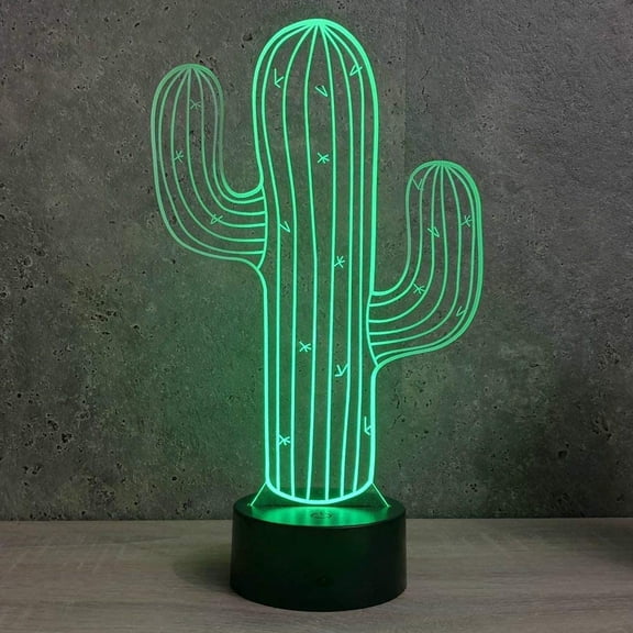 YSTIAN 3D Cactus Flower Night Light Lamp Illusion Led 7 Color Changing Touch Switch Table Desk Decoration Lamps Gift with Acrylic Flat ABS Base USB Cable Toy