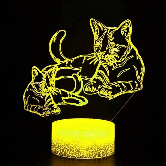 YSTIAN 3D Cat Night Light Animal Lamp Illusion Night Light 7 Color Changing Touch Switch Table Desk Decoration Lamps Gift with Acrylic Flat ABS Base USB Cable Toy