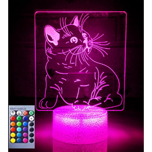 YSTIAN 3D Cat Night Light Lamp Illusion Night Light 16 Color Changing Table Desk Decoration Lamps Gift Acrylic Flat ABS Base USB Cable Toy