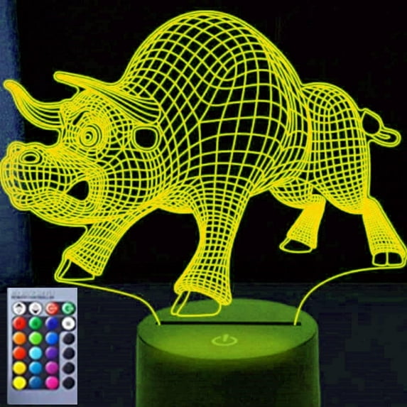 YSTIAN 3D Cow Bull Night Light Lamp Illusion Night Light 16 Color Changing Table Desk Decoration Lamps Acrylic Flat ABS Base USB Cable Toy (Bus)
