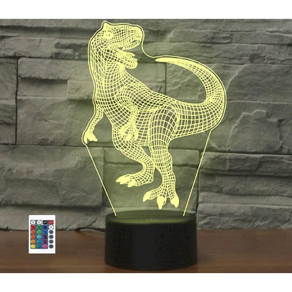 YSTIAN 3D Dinosaur Remote Control 16 Color Night Lights Illusion Acrylic LED Table Bedside Lamp Children Bedroom Desk Decor Birthday Gifts Toy for Kids