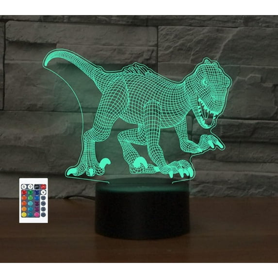 YSTIAN 3D Dinosaur Remote Control 16 Color Night Lights Illusion Acrylic LED Table Bedside Lamp Children Bedroom Desk Decor Birthday Gifts Toy for Kids