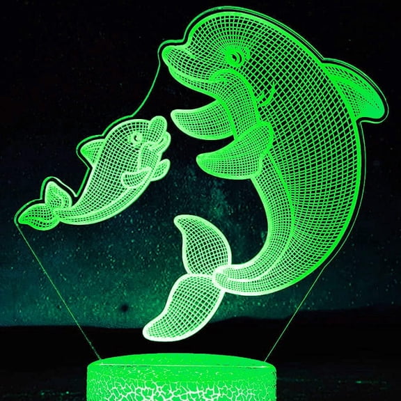YSTIAN 3D Dolphin Fish Night Light Lamp Illusion 7 Color Changing Touch Switch Table Desk Decoration Lamps Acrylic Flat ABS Base USB Cable Birthday Gift Toys