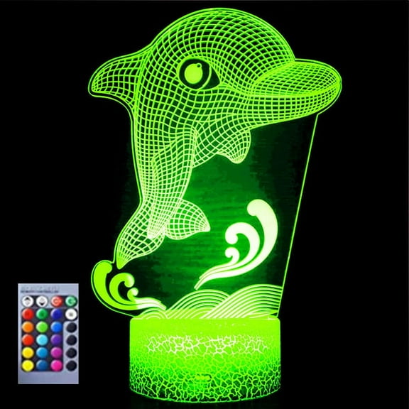 YSTIAN 3D Dolphin Night Light Lamp Illusion Night Light 16 Color Changing Table Desk Decoration Lamps Gift Acrylic Flat ABS Base USB Cable Toy