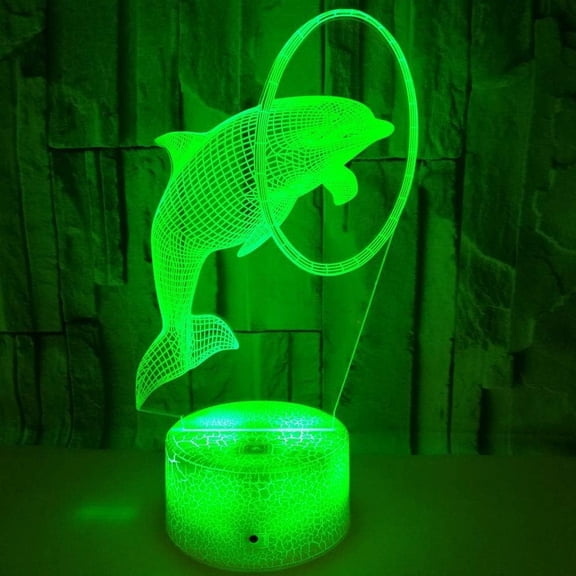 YSTIAN 3D Dolphin Optical Lamp Illusion Led Night Light 16 Colors USB Nightlight for Child Room Decor Christmas Birthday Party Gifts Decoración De Dormitorio De Luz De Noche Led
