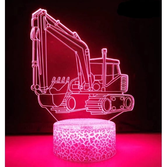 YSTIAN 3D Excavator Night Light Lamp Illusion 7 Color Changing Touch Switch Table Desk Decoration Lamps Acrylic Flat ABS Base USB Cable Birthday Gift Toys