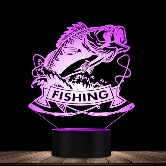 YSTIAN 3D Fishing Fish Night Light Led Touch Switch Decor Table Desk Optical Illusion Lamps 7 Color Changing Lights LED Table Lamp Xmas Home Love Birthday Children Kids Decor Toy Gift