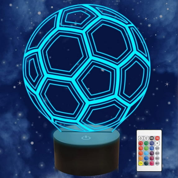 YSTIAN 3D Football Soccer Night Light led Lamp Illusion 16 Color Changing Table Desk Decoration Lamps Birthday Gift Acrylic Base USB Cable Toy
