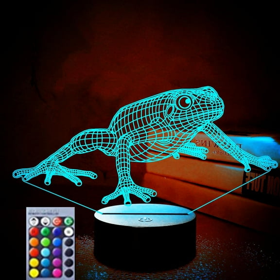 YSTIAN 3D Frog Night Light Lamp Illusion Night Light 16 Color Changing Table Desk Decoration Lamps Gift Acrylic Flat ABS Base USB Cable Toy