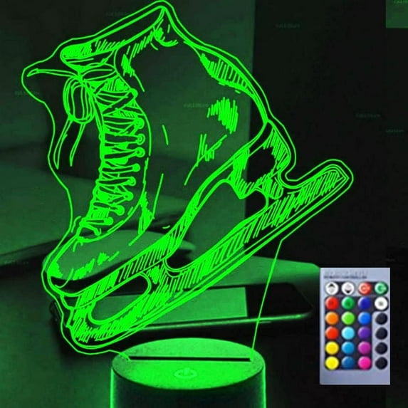 YSTIAN 3D Ice Skate Shoes Night Light Lamp Illusion 16 Color Changing Table Desk Decoration Lamps Gift with Acrylic Flat ABS Base USB Cable Toy