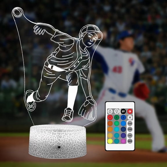 YSTIAN 3D Illusion Baseball Night Light: Baseball Light with Remote Control and Smart Touch, Baseball Lamp Baseball Room Decor for Kids Birthday Christmas Gifts