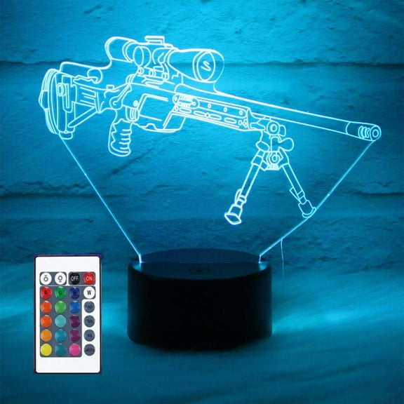 YSTIAN 3D Illusion Gun Night Light - Remote Control, Dimmer, 16 Colors Changing - USB & Battery Powered - Cool Stuff for Your Room - Gift for Gamer, Gaming Decor for Boys Room