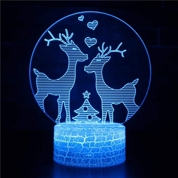 YSTIAN 3D Illusion Lamp Christmas elk Mood Light 7 Colour Changing Acrylic LED Night Light USB Cables Bedroom Desk Decoration
