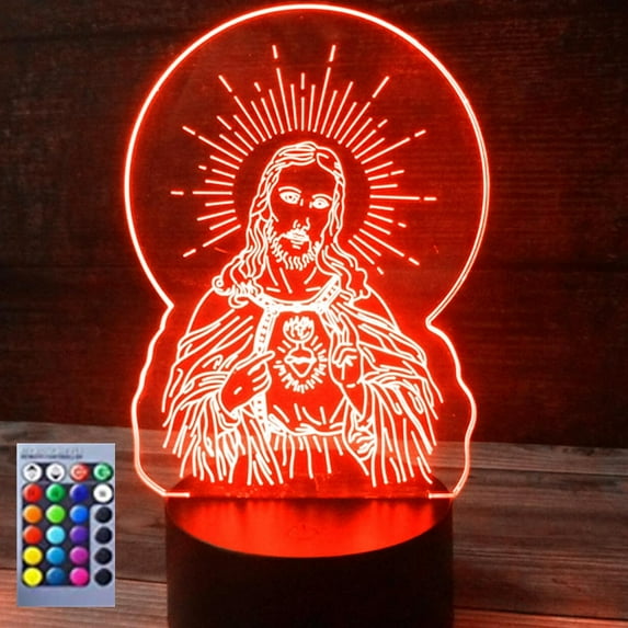 YSTIAN 3D Jesus Cross Night Light Lamp Illusion 16 Color Changing Table Desk Decoration Lamps Gift Acrylic Flat ABS Base USB Cable Toy