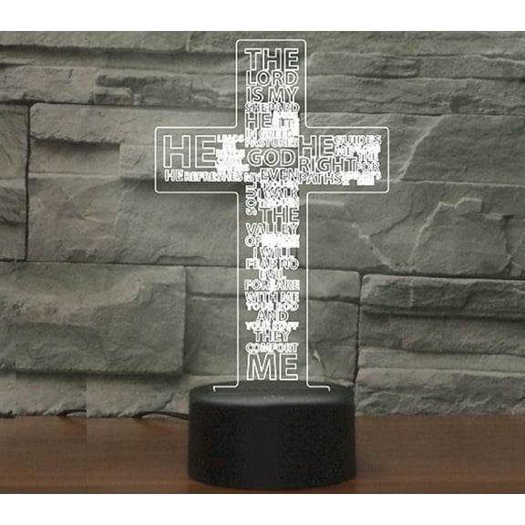YSTIAN 3D Jesus Cross Remote Control 16 Color Night Lights Illusion Acrylic LED Table Bedside Lamp Children Bedroom Desk Decor Birthday Gifts Toy for Kids