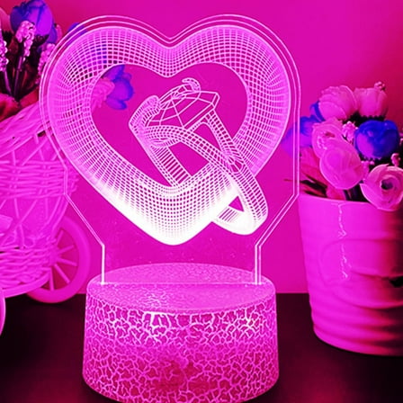 YSTIAN 3D Love Heart Night Light Lamp Illusion 7 Color Changing Table Desk Decoration Lamps Gift Acrylic Flat ABS Base USB Cable Toy
