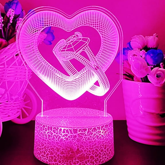 YSTIAN 3D Love Heart Night Light Lamp Illusion 7 Color Changing Table Desk Decoration Lamps Gift Acrylic Flat ABS Base USB Cable Toy