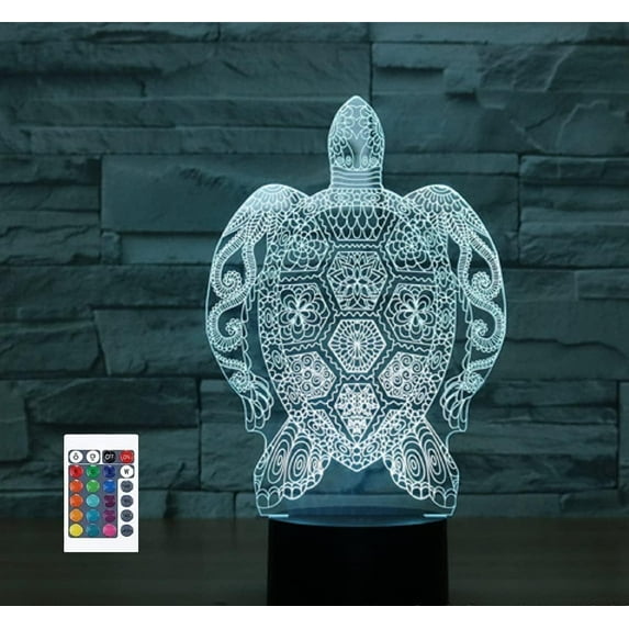 YSTIAN 3D Marine Life Turtle Remote Control 16 Color Night Lights Illusion Acrylic LED Table Bedside Lamp Children Bedroom Desk Decor Birthday Gifts Toy for Kids