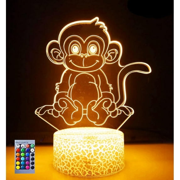 YSTIAN 3D Monkey Night Light Lamp Illusion 16 Color Changing Table Desk Decoration Lamps Gift with Acrylic Flat ABS Base USB Cable Toy