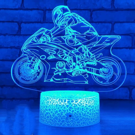 YSTIAN 3D Motorcycle Car Night Light led Lamp Illusion 7 Color Changing Touch Switch Table Desk Decoration Lamps Birthday Gift Acrylic Base USB Cable Toy