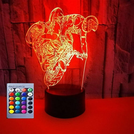 YSTIAN 3D Motorcycle car Night Light Decor Table Desk Optical Illusion Lamps 16 Color Changing Lights LED Table Lamp Xmas Home Love Birthday Children Kids Decor Toy Gift