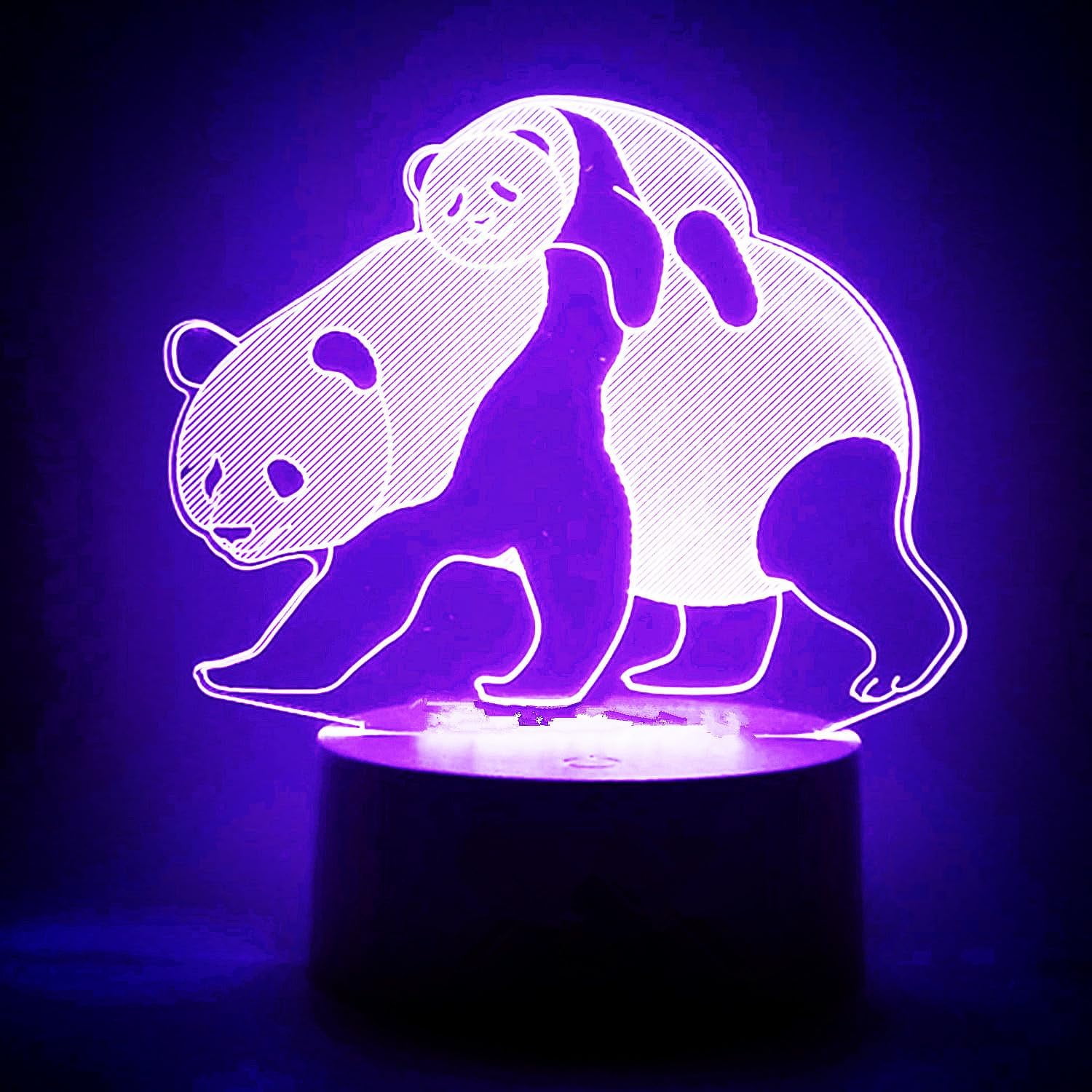 YSTIAN 3D Panda Night Light Table Desk Optical Illusion Lamps 7 Color ...