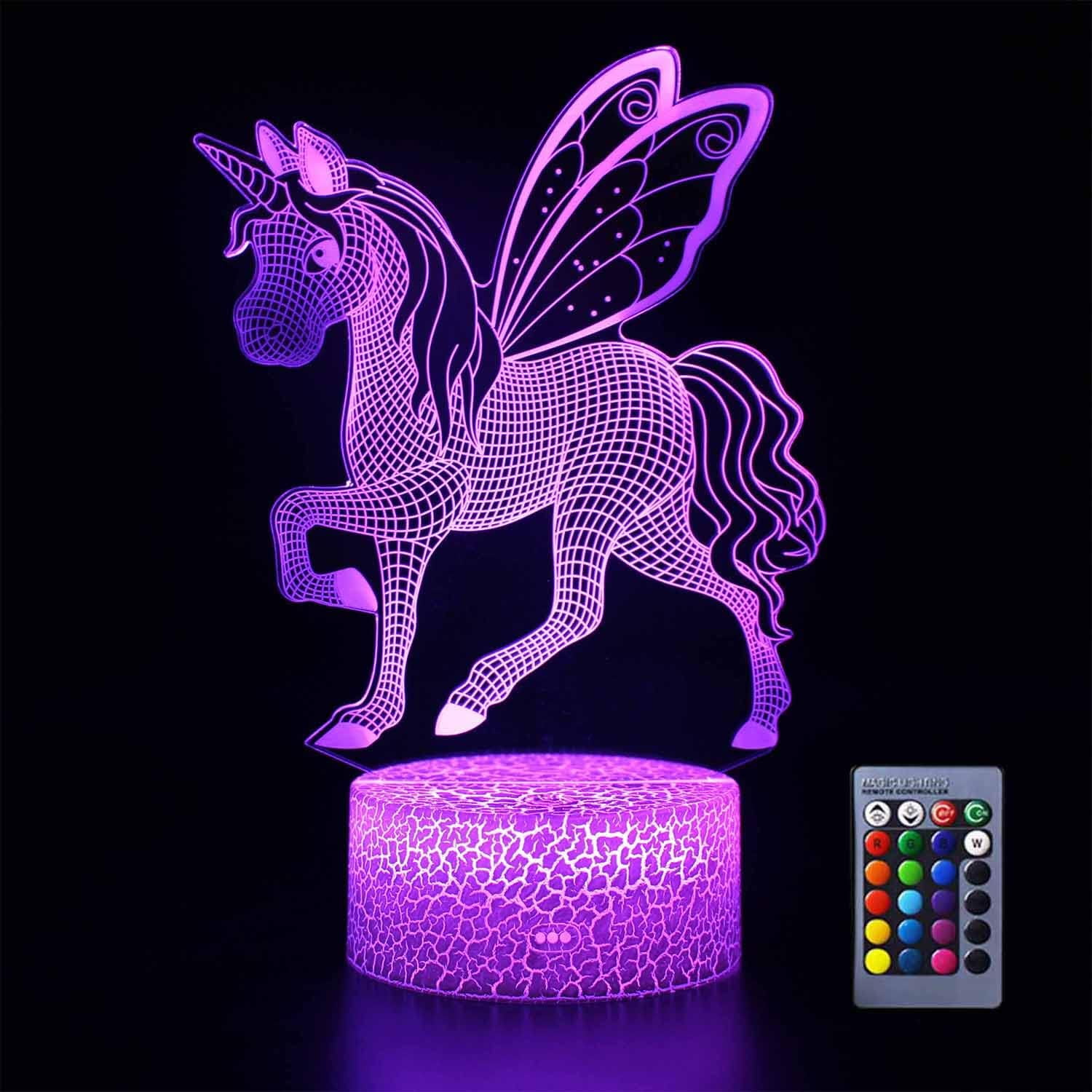 YSTIAN 3D Unicorn Night Light for Kids, Lamp with 16 Colors Change and ...
