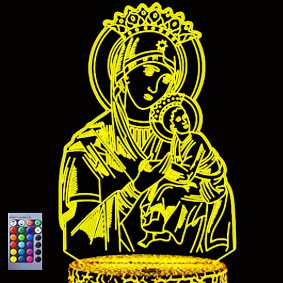 YSTIAN 3D Virgin Mary Night Light Lamp Illusion Night Light 16 Color Changing Table Desk Decoration Lamps Gift Acrylic Flat ABS Base USB Cable Toy