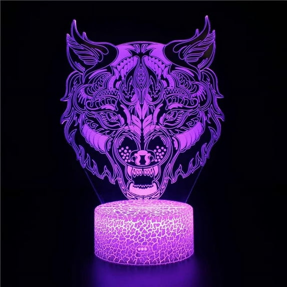 YSTIAN 3D Wolf Lamp Illusion Led Night Light Color Change Desk Table Lamp Lion Toys Lights Christmas Gift for Kids Boys Room Decor Decoración De Dormitorio De Luz De Noche Led