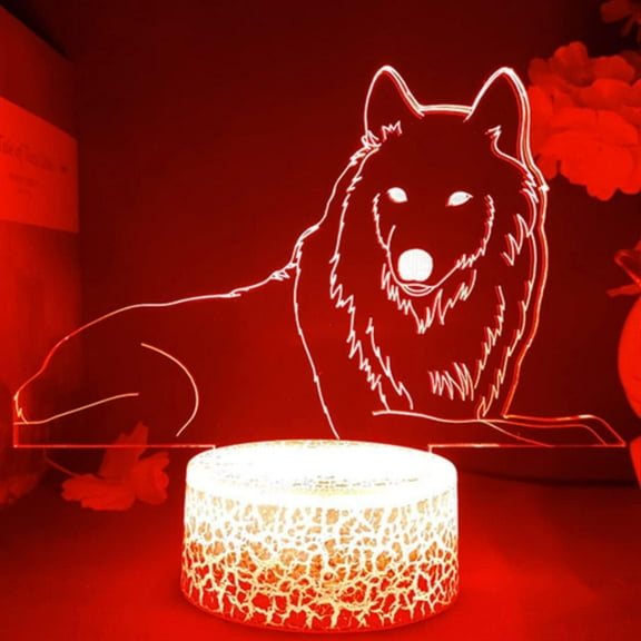 YSTIAN 3D Wolf Night Light Lamp Illusion Night Light 7 Color Changing Touch Switch Table Desk Decoration Lamps Gift Acrylic Flat ABS Base USB Cable Toy