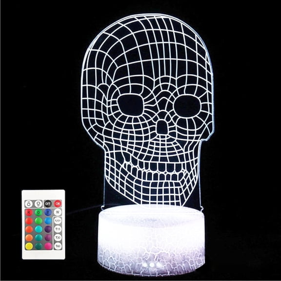YSTIAN Acrylic Skull LED Night Light 3D Illusion Lamp Decorative Desk Table Lamp 16 Colors Change with Remote Control for Christmas Halloween Birthday Gift